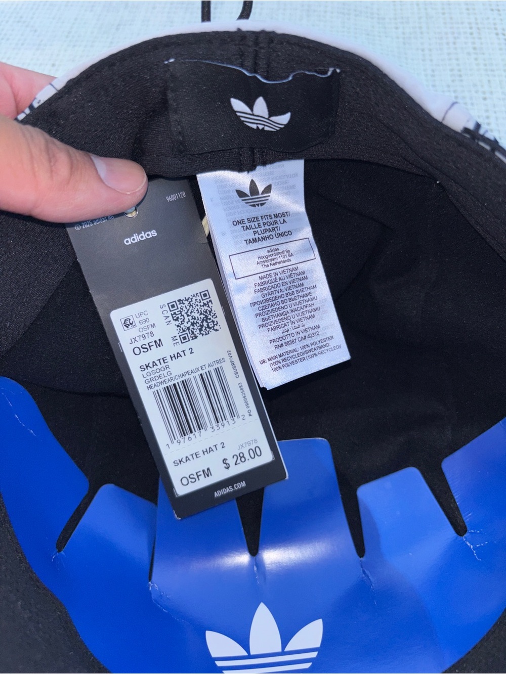 Adidas Unisex Adjustable Skate Hat 2 One Size Black/White Geometric - Picture 5 of 5